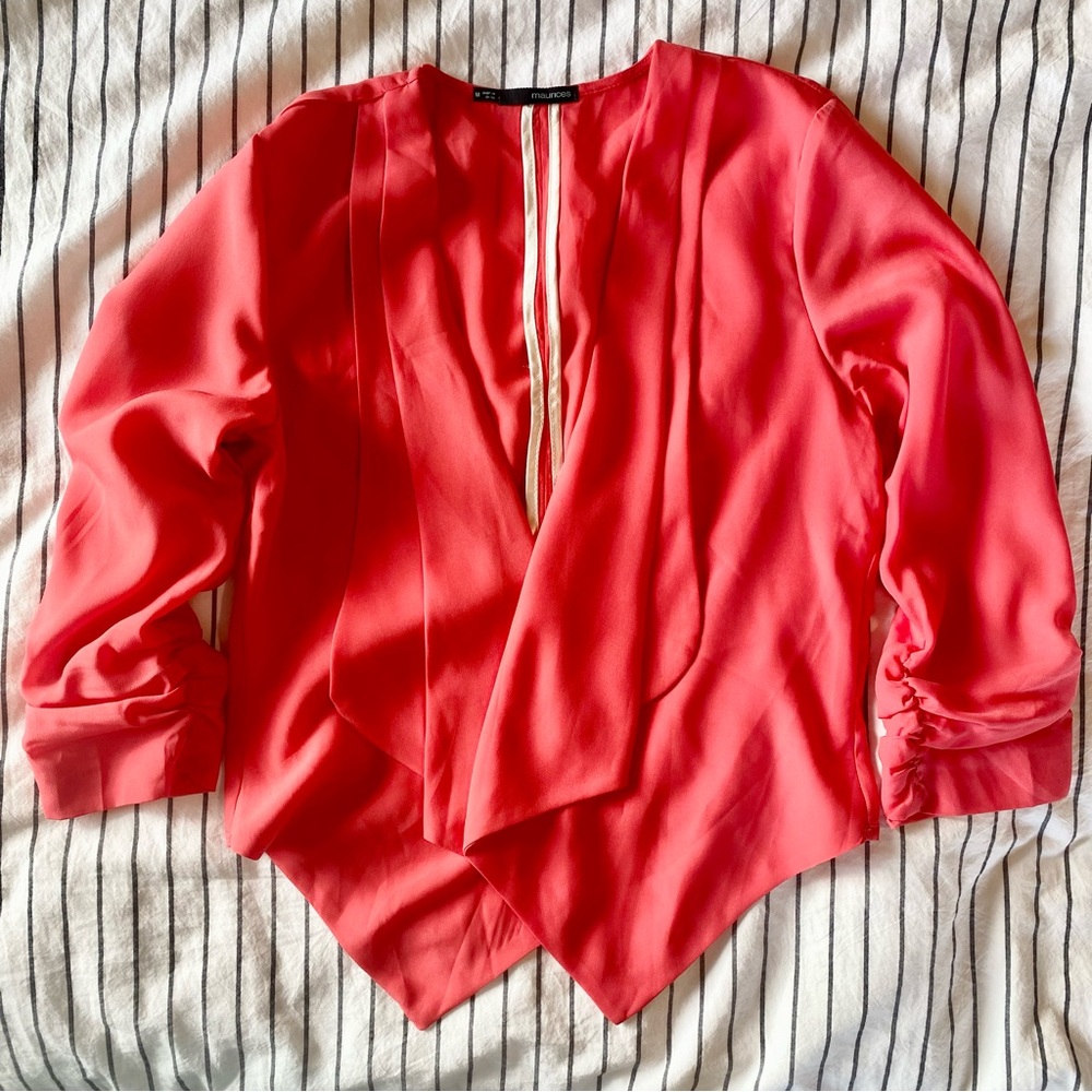 Maurices Vibrant Coral Red Open Front Blazer